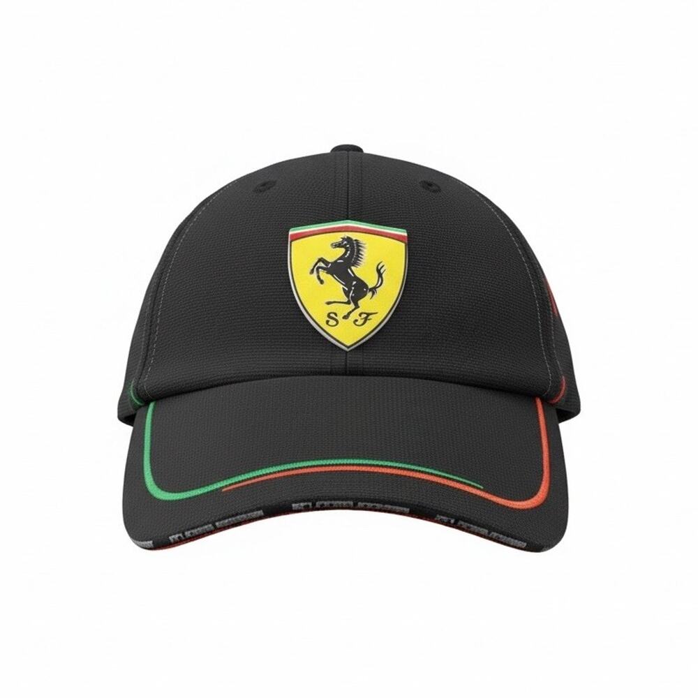Ferrari Hat Cap Black Italian Flag Logo Adjustable Strapback One Size Scuderia